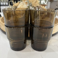 VERECO FRANCE set of 4 Smoked Glasses 6oz VTG/MCM Brown Stackable