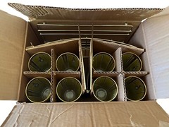 MCM Hazelware 9 pc Caddy Barware Drink Set. 8 Highball Glasses Gold Tone Carrier