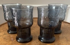 Vintage Libbey Blue Daisy 5’ Glasses Tumblers Set Of 4