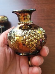 Nice Purple Dugan Carnival Glass Vintage Pattern Perfume Bottle w Stopper