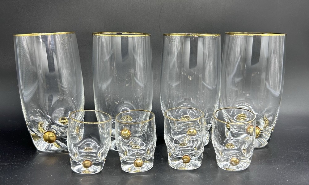 8 Pc Gilded MCM Bohemian Czech Glass Golden Zuzana Tumblers Shot Glasses
