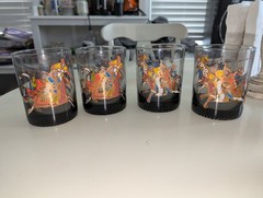 4 Vintage Double Old Fashioned Cera Glasses Ottoman Empire Hunting Scene Double