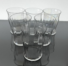 Set/6 Glass Tumblers Clear Paneled Cocktail Juice MidCentury Iridescent Vintage