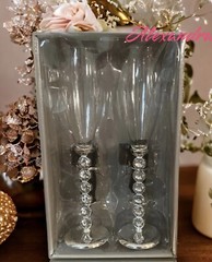 Wedding Champagne Rhinestone Bling Stemmed Toasting Glasses Set of 2 New In Box