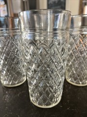 Set Of (4) Vintage Clear Quilted Diamond Point Glass Tumblers 6”
