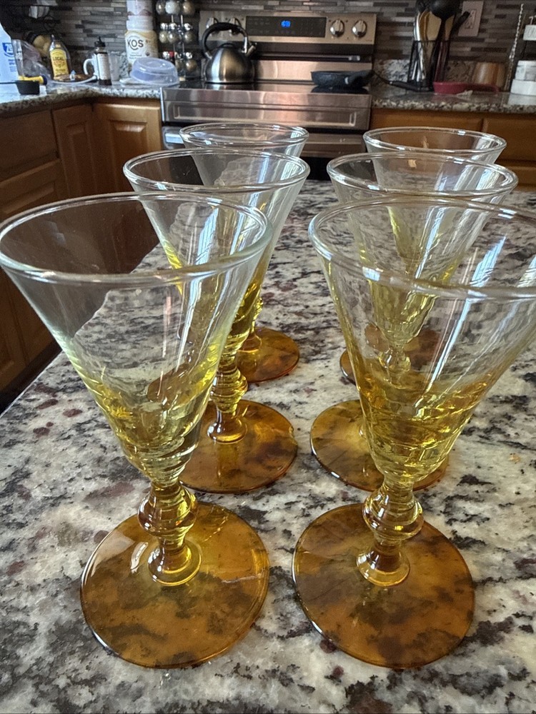 Vintage Set of 4 Mid Century Libby Forever Amber Cordial Glasses