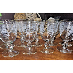 9 Vintage Libbey Etched White Rose Crown «QUEEN ESTHER» Goblets Htf Pattern