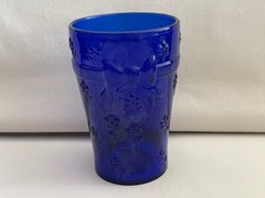 Vintage Cobalt Blue Glass Tumbler Bow and Flower Design Made in Italy