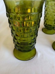6 Vintage Indiana Glass «Whitehall» pattern footed tumblers in Avocado Green.