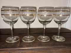 4 Vintage Culver Gold Rimmed Icicle Wine/Appertif Glasses 5 3/4 in