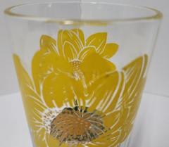 American Lotus 5″ Boscul Peanut Butter Glass Swanky Swig Vintage Floral Cup MCM