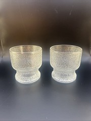 Vintage 2 Indiana Glass Tree Bark Whiskey Old Fashioned Glasses Tumblers Heavy