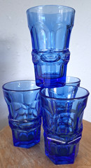 Set of 4 FOSTORIA ARGUS TUMBLER HIGHBALL 5 1/4″ Henry Ford Museum Cobalt Blue