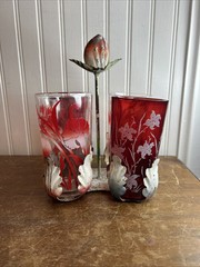 ANCHOR HOCKING 4 CUP Set And Primitive Metal Cup Caddy