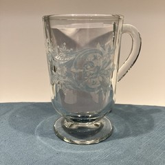 Vtg Libbey Snowflake Swirl Footed Glass Mug Blue & White on Clear | Replacement