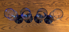 Clear w/ Cobalt Blue Stem Champagne Glasses – Set of 4