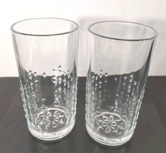 Highball Glass Tumblers, Set of 2, Triangle Cut w Star Bottom, Heavy, MCM, VTG
