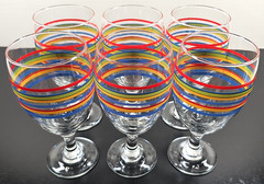 7 Royal Norfolk Mambo Iced Tea Set Libbey Fiesta Rainbow Striped Goblet Stemware