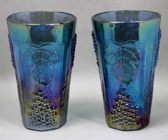 Set of 2 INDIANA GLASS Harvest Grape Iridescent Blue Carnival Glasses Tumblers