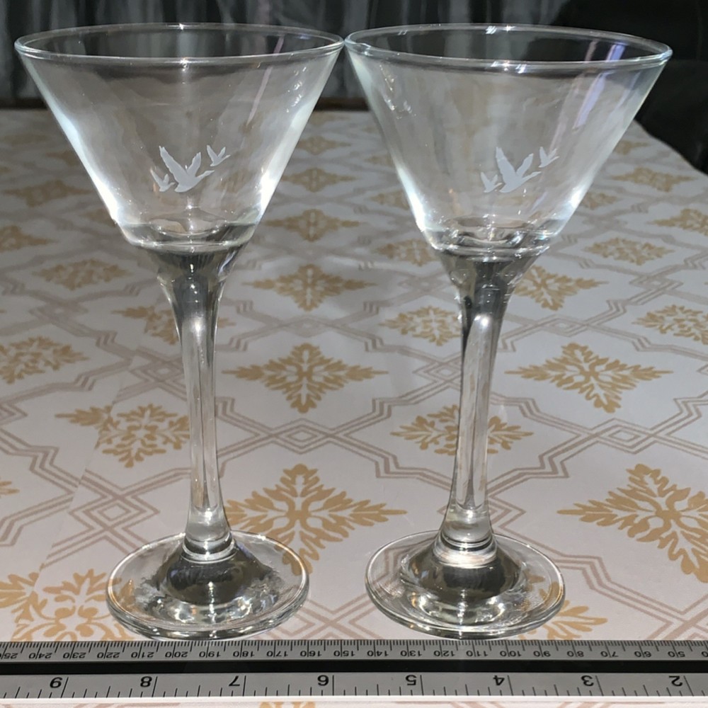 Clear Glass Martini Glasses Etched Bird Design Two-Piece Set