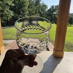 1930s Seneca Clear Crystal Water Goblets Laurel Wreath Leaf Cut 5pc Glows 365nm