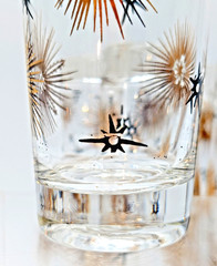 VTG MCM set of 8 Federal Glass Atomic Starburst Highball Glasses Gold and Black