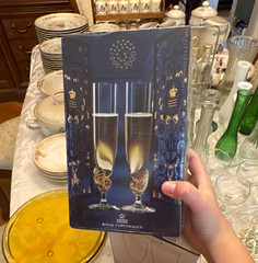 Royal Copenhagen Champagne Flutes 2-Piece Glass Set Clear/Gold real 24 karat