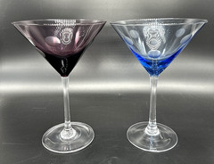 2 Set Waterford Marquis Polka Dot Crystal Martini Glasses 7.5″ Purple Blue EUC