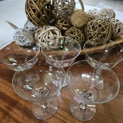 Set of 5- Ribbed Iridescent Water/Wine Glasses- Smooth Stem They Glow