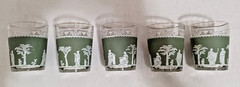 VTG Jeanette Glass Wedgwood Green Hellenic Rock Glasses Set of 5 W/Gold Trim