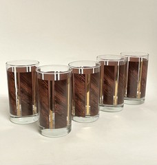 10 ct Vintage Libbey Wood Grain Gold Stripe Tumblers & Old Fashion Rocks Glasses