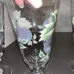 3 VINTAGE HAND PAINTED Enamel 8” Goblets Glasses Wine Water Iced Tea Grapes