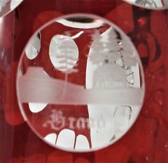 1800s Bohemian Biedermeier Ruby Cut t Clear Glass Engraved Tankard Stein Scenic
