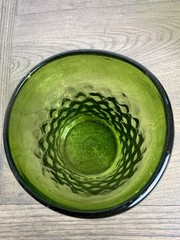 Vintage Avocado Green Art Glass Tumblers Set of 4 Textured Mid Century
