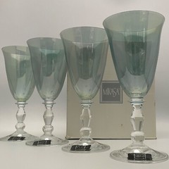 Mikasa Kensington Clear Aqua/Amber 4pc Goblet Set New Old Stock Slovakia 8″t