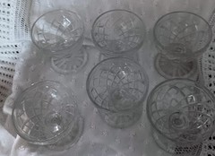 Set of Six Anchor Hocking Glasses WATERFORD Waffle Clear Fancy Champagne Antique