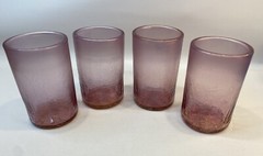 4 Peter Vizzusi Magic Sands Art Glass Iridescent Mauve Pink Crackle Tumblers