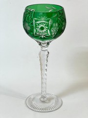 Ajka Crystal Marsala Emerald Green Cut to Clear Glass Wine Hock Goblet 8.2 in