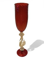 Antique Salviati for Pauly Venetian Glass Stemware Swan Stem Red & Aventurine