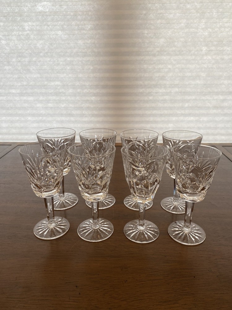 STUNNING SET(8) VTG WATERFORD Crystal ASHLING White Wine Glasses SIGNED 5.5″H
