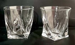 (2) MIKASA CRYSTAL «MOTION» DOUBLE OLD FASHIONED WHISKEY GLASSES DISCONTINUED