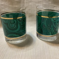 Set Of 2 Malachite & Gold MCM Lowball Cocktail Glass