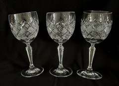Bohemia Crystal Crystalex ~ 3 Criss-Cross & Cross-Hatch Cut Wine Goblets ~ EUC