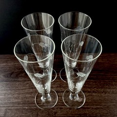 Vintage Etched Wheat Pilsner Glasses Stemmed Beer Glass MCM Barware Set of 4