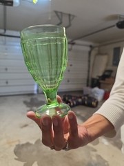 Hazel Atlas Glass COLONIAL BLOCK Uranium Green Goblet 5¾ Depression 395 Set of 6