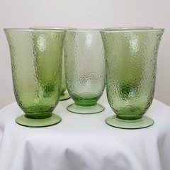 Hazel Atlas Hazelware Pebbletone Avocado Green Footed Goblet Set of 5