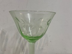 Vintage Pair of Green Uranium Glass Juice Tumbler and Stemmed Glass