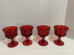Fostoria Argus Ruby Red Sherbet / Champagne Glasses 4 1/8″ Lot Set Of 4