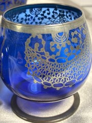 Vintage Cobalt Blue Silver Overlay Cordial Glasses Set of 5 Mid Century Barware