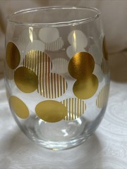 Vtg MCM High Ball Glass Clear With Gold Polka Dots Barware